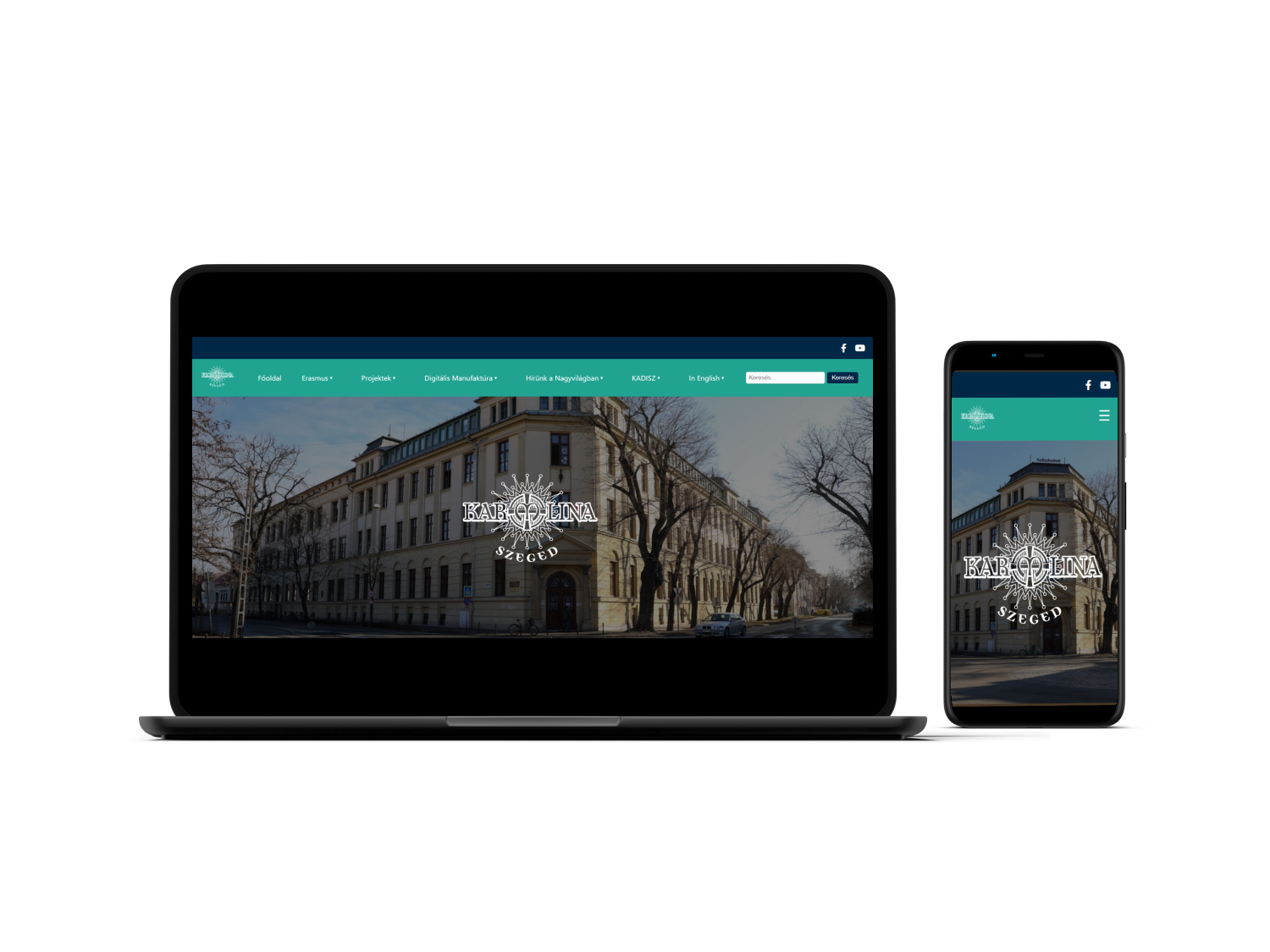 karolinaiskola.edu.hu weboldal mockup laptopon